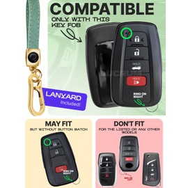 Lucrum for Toyota Camry Key Fob Cover and Leather Keychain - TPU Key Case for Toyota Corolla, RAV4, Avalon, Prius, C-HR - 2019-2024 Keyfob Cover Compatible with HYQ14FBE - Green and Gold