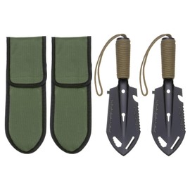 HARFINGTON 2pcs Multifunctional Camping Shovel 9 in 1 Multi-Purpose Backpacking Shovels with Carrying Bag for Outdoor Camping Hiking, Black Khaki