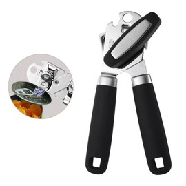 Laoxiongtou Heavy Duty Can Opener Stainless Steel Manual with Magnet and Sharp Blade Smooth Edge，Handheld Openers with Big Effort-Saving Knob and Anti Slip Handle,Multifunctional Bottles Opener,Black
