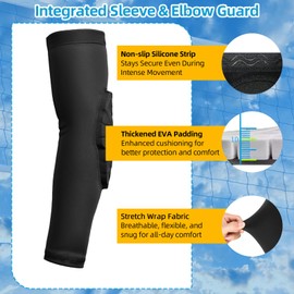 UMACWIN Volleyball Knee Pads and Arm Sleeves with Elbow Pads, Volleyball Essentials Accessories with High Protection Volleyball Elbow Pads Knee Pads for Youth Teen Girls and Boys(Black_L_2 Pairs)