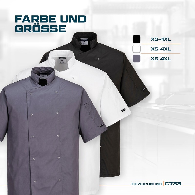 Portwest Cumbria Chef’s Jacket, Size: M, Colour: Black, C733BKRM