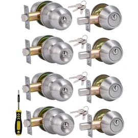 (4 Sets) All Keyed Same Entry Door Knob and Single Cylinder Deadbolt Combo Set, Satin Nickel Exterior Door Knobs with Lock and Keys for Entrance and Front Door