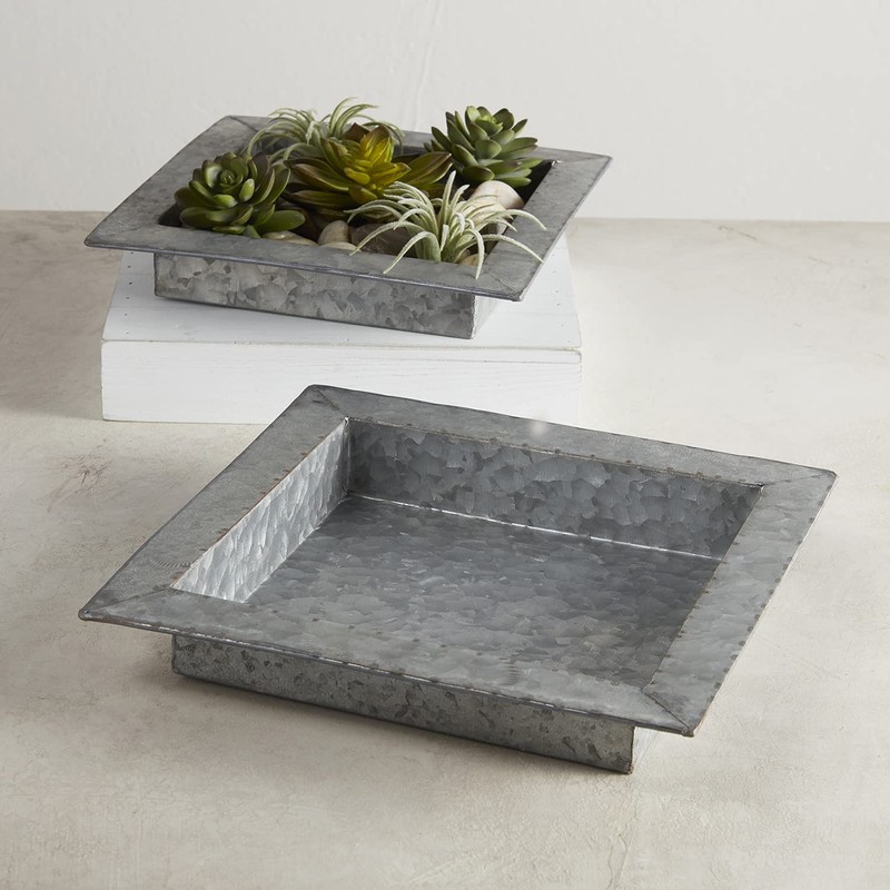 47th & Main Metal Decorative Tray, 9.4" Square, Galvanized