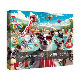 Dog Summer Puzzle for Adults 1000 Piece, Funny Puppy Animal Jigsaw Puzzles, Food Party Puzzles