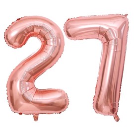 Rose Gold 27 Number Balloons, 40 Inch Giant Number 27 Balloons Foil Mylar Helium Rose Gold Number Balloons for 27th Birthday Party Supplies Anniversary Event Celebration Decorations