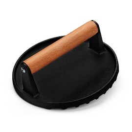 AIVIKI Burger Press, Smash Burger Press for Blackstone Griddle, Heavy Duty Cast Iron Round 6.9In Bacon Grill Press with Wood Handle, Meat Steak Weight for Sandwich, Paninis (Round)