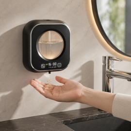Automatic Soap Dispenser Wall Mounted – 320ml Touchless Sensor Liquid Dispenser with LED Display for Kitchen and Bathroom