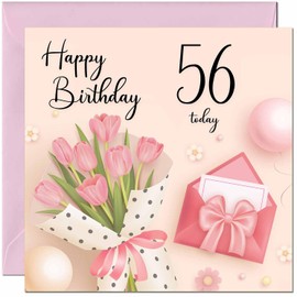 56th Birthday Card for Women - Ladies Pink floral Birthday Cards for year 56 old woman fifty six, fifty sixthDaughter Friend Niece Granddaughter Wife Girlfriend Girls Mum Aunt for her