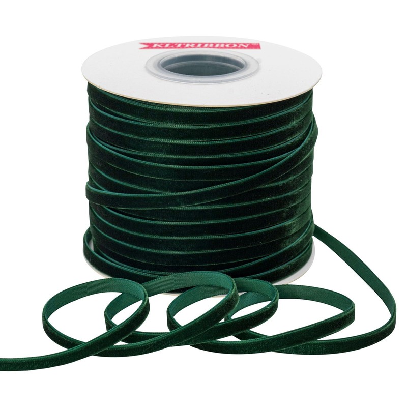 Dk Green Velvet Ribbon Single Sided,1/4 Inch X 50Yards Spool