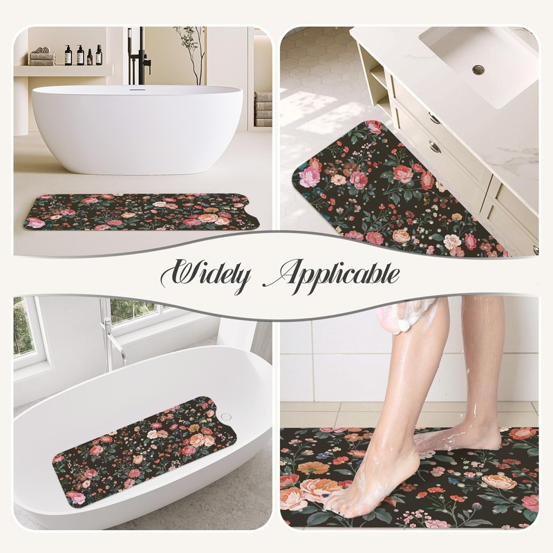 SHUCHING Black Bath Mat for Tub Non Slip-40x16 Inch, Wildflower