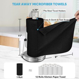 AIDEA Microfiber Cleaning Cloth 55 Sheets 3 Roll, Black Microfiber Towels for Cars, Shop Rags Washable, Cleaning Rags Reusable Paper Towels for Automotive, Mechanic, Workshops, House, 11×9"