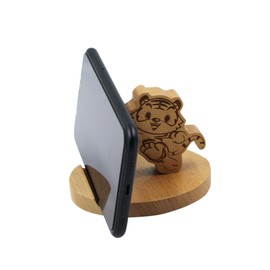 Amamcy Cute Tiger Cell Phone Holder Stand Wooden Smartphone Desk Holder for All Mobile Phone Animal Phone Stand Desk Ornament