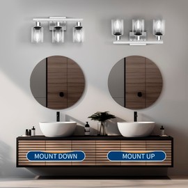 DIKAIDA 3-Light Bathroom Light Fixtures, Nickel Bathroom Vanity Light with Clear Glass Shade, Modern Bathroom Wall Lights Over Mirror, Farmhouse Wall Sconces Lighting for Bedroom Living Room