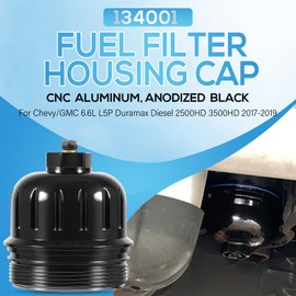 134001 Fuel Filter Housing Cap Fits for Chevy/GMC 6.6L L5P Duramax Diesel 134001 2500HD 3500HD 2017-2019 (Aluminum, Black)