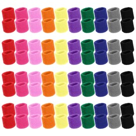 80 Pcs Wrist Sweatbands Bulk, Sports Wristbands in 10 Assorted Colors, Cotton Terry Stretchy Sweat Absorbing Arm Bands for Basketball, Tennis, Running & Workout(2.95 Inch)
