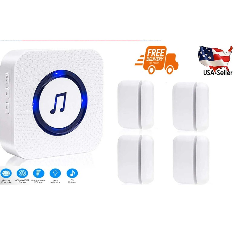Sanjie Wireless Alert Door Chimes with 4 Sensors for Business/Home
