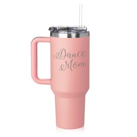 40 oz Tumbler with Handle and Straw Lid Stainless Steel Insulated Travel Mug Cup Dance Mom Script (Pink)