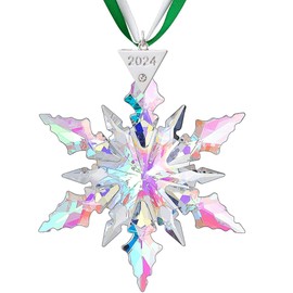 2024 Annual Christmas Ornaments Crystal Snowflake Star - Christmas Tree Ornaments Pendant Crystal Sun Catcher Home Hanging Decor… (2024 Color)