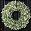 26" Large Artificial Boxwood Wreath for Front Door(White-Green)