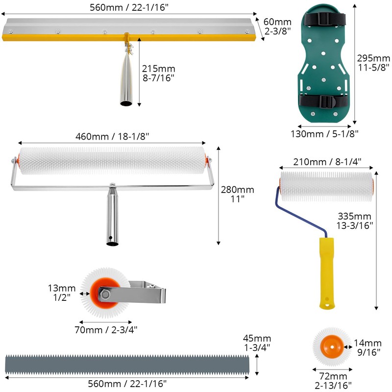 QWORK Self-Levelling Cement Tool Kit, Floor Construction Roller Spike Shoes,