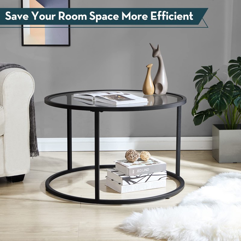 SAYGOER Round Coffee Table Glass Coffee Tables for Small Space