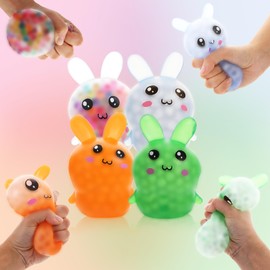 BANERLE 4 Pack Squishy Easter Bunny Stress Balls Toys for Adults, Stress Relief Fidget Balls to Relax, Easter Party Favor Gifts, Easter Basket Stuffers