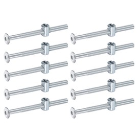 sourcing map 10Pcs Bed Frame Bolts, M6 x 75mm Hex Socket Head Screws Bolts Barrel Nuts Bunk Bed Bolt Furniture Screws with Rice-shaped Head Barrel Nut for Chairs Cots, Silver
