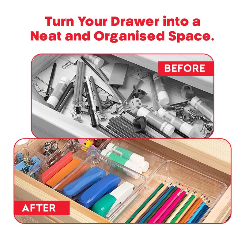 My Happy Home 12 Pcs Clear Plastic Drawer Organiser Trays,