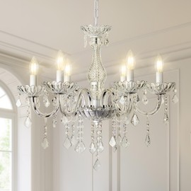 AOLALA 6 Lights K9 Crystal Chandelier Hanging Pendant Light Fixture, Modern Chrome Chandeliers for Dining Rooms ﻿Bedroom Kitchen Island Farmhouse