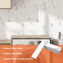 OYASIMI 40-Piece Marble White Thick PVC Peel and Stick Backsplash, 2" x 8" Waterproof Subway Tile Peel and Stick Wall Tiles for Kitchen and Bathroom
