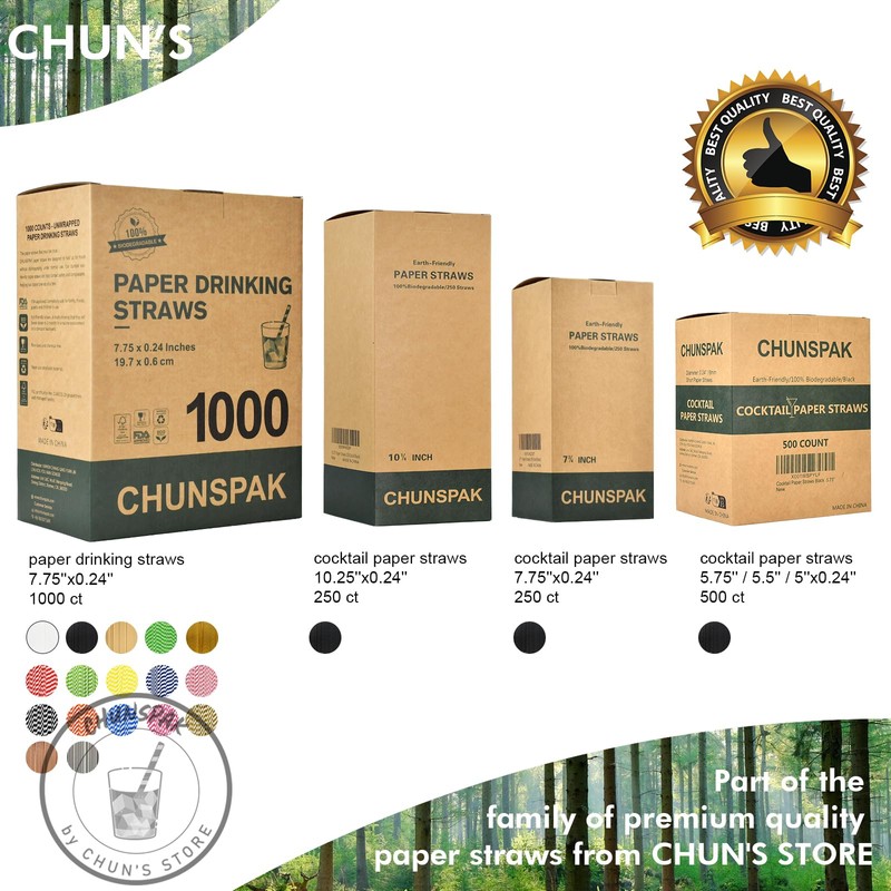 Gold Paper Straws Bulk 1000 Counts, 7.75" x0.24" - for