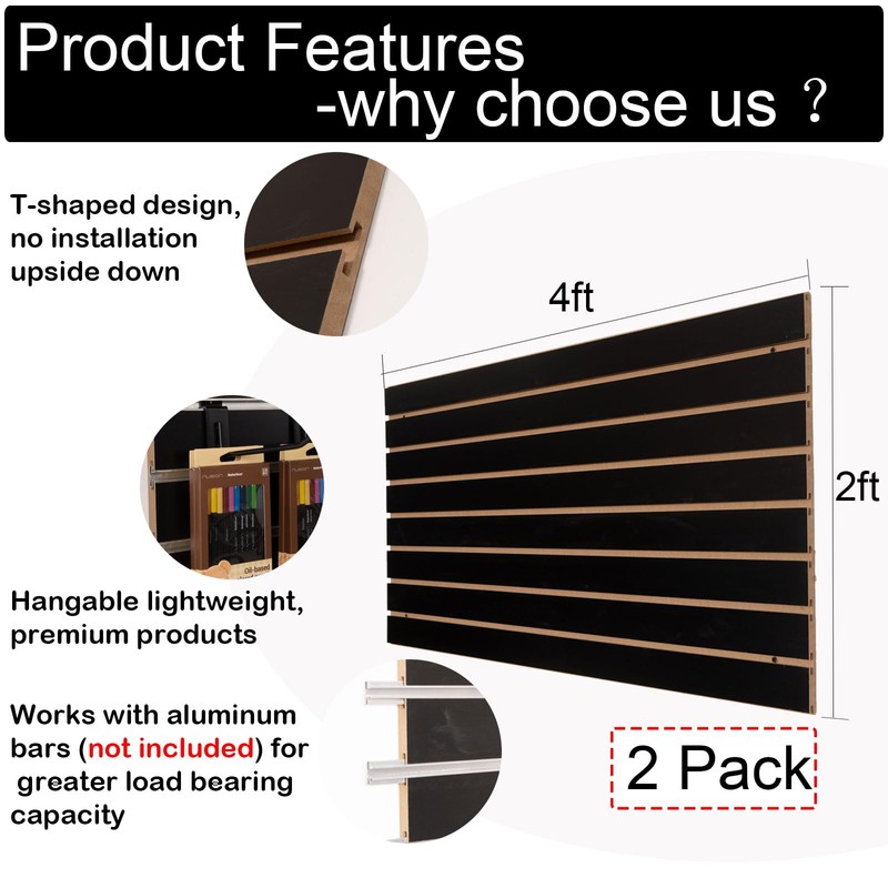 FRAYSCENT Slat Wall Paneling for Retail Display 2 Pack 4'x2',