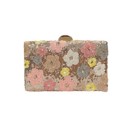 Floerns Women's Flower Sequin Clutch Purse Crossbody Bag Retro Chain Evening Handbag, Coral Pink, One Size