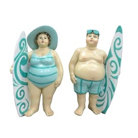 The Bridge Collection Coastal Surfer Couple Figurine - Ocean Lover’s Home Decor - Fun Beach Display Piece