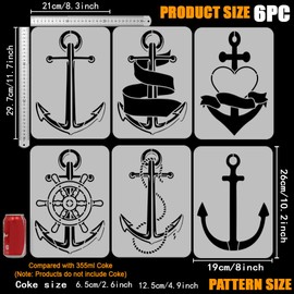 FINGERINSPIRE Pack of 6 Anchor Painting Stencils 29.7 x 21 cm Reusable 6 Styles Anchor Rudder Love Drawing Template DIY Summer Nautical Theme Decor Stencil for Painting on Wood Wall Fabric Furniture
