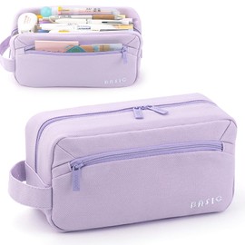 Large Capacity Pencil Case 3 Compartments, Portable Pencil Case with Zipper, Aesthetic Pencil Bag Pouch College Office School, Multifunctional Stationery Organizer for Teen Girl Boy Adults (Purple)