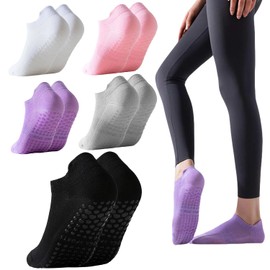 Luxiremi 5 Pairs Pilates Yoga Grip Socks for Women, Non Slip Grip Socks Anti-slip Pilates Socks with Grip Non Slip Grippy Socks for Hospital, Dance, Pilates, Yoga