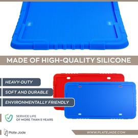Plate Jade Heavy Duty Silicone License Plate Frame, Weather-Proof, 4 Holes Universal USA/Canada for Men/Women for Front & Rear Car Tag,Easy Installation (Blue)