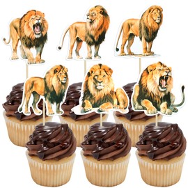 Ephlyn - Juego de 36 piezas de decoración de magdalenas de león, para magdalenas, magdalenas de animales, decoración de cumpleaños de león, decoración para cumpleaños, fiesta temática de animales,