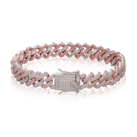 PY BLING 12mm Mens Women Heavy Iced Out Miami Cuban Link Chain or Bracelet 14K Gold White Rose Gold Plated CZ Lab Diamond Hip Hop Jewelry Necklace Choker with Gift Box (white&rose,7.5in)