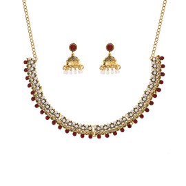 Chain-Earrings-Indian-Jewelry-Sets-for-Women-Jhumka-Choker-Kundan-Necklace Gold Rhinestones Chain Earrings Oxidized Indian Jewelry Set