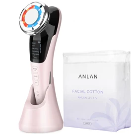 ANLAN Hot and Cold Facial Beauty Device EMS Hot and Cold Care LED Light 8 in 1 Facial Device Eye Mouth Care Lift Ion Pores Facial Beauty Device for Home Use (Pink + 150 Cotton Sheets)