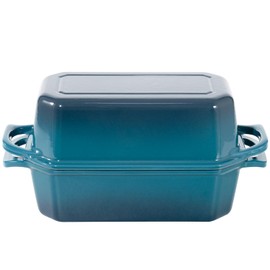 Flavehc Bread Pan Cast Iron Loaf Pan with Lid Bread Loaf Pan 9x5 Inch Loaf Pan Enameled Cast Iron Sourdough Loaf Pan, DarkCyan