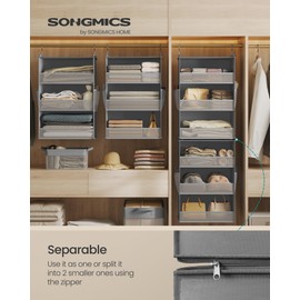 SONGMICS Hanging Closet Organizer, 6-Tier Fabric Storage Shelf, Separable Closet Hanging Shelf with Side Pockets, Foldable, Metal Hooks and Bamboo Inserts, Dove Gray URCH007G01