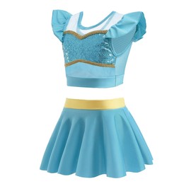 DYMCII - Traje de baño de princesa para niñas, traje de baño de dos piezas, traje de baño al aire última intervensión, playa, surf, parque acuático, trajes de baño para, Jasmine 001 (3pcs), 3 Años/4