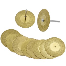 Mini Diamond Cutter, Rotary with Round Hole, Diamond Cutter, Polishing Cutter, Small Diameter, Round Saw Blade, Rotary Type Diamond Cutting Disc, Polishing Tool, Mini Router, Micro Grinder [10 (Gold Color) Cutting Blades and 2 Cutting Rods]