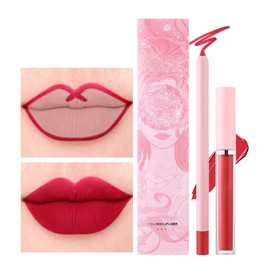 Prreal Lip Liner and Lipstick Set, Matte Liquid Lipstick for Lip Makeup, Waterproof Lip Pen Non-Stick Cup Nude Velvety, Lip Gloss with Lip Liner Pencil Long Lasting Set for Women Gift (11)