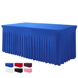 BDDC Table Skirts for Rectangle Tables 8ft - One-Piece Royal Blue Table Clothes for 8 Foot Rectangle Tables, Wrinkle Resistant Ruffles Elastic Table Cover and Table Skirt for Banquets, Parties