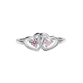 Precious Pieces Sterling Silver Pink Double Heart Baby Ring for Girls with CZ's (Size 2)
