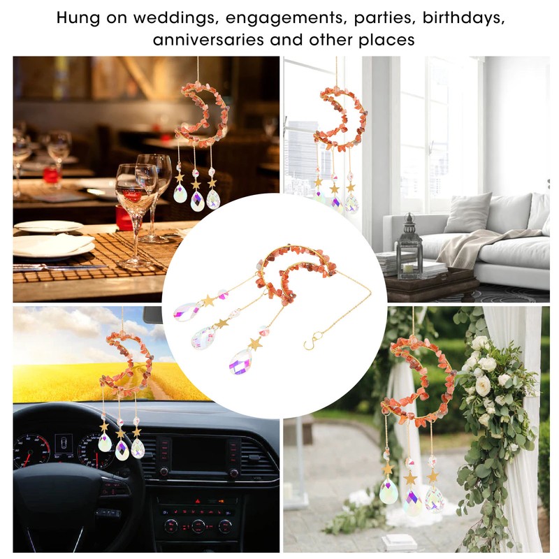 Moon Wind Chimes Bright Crystal Hanging Pendant Window Decoration for